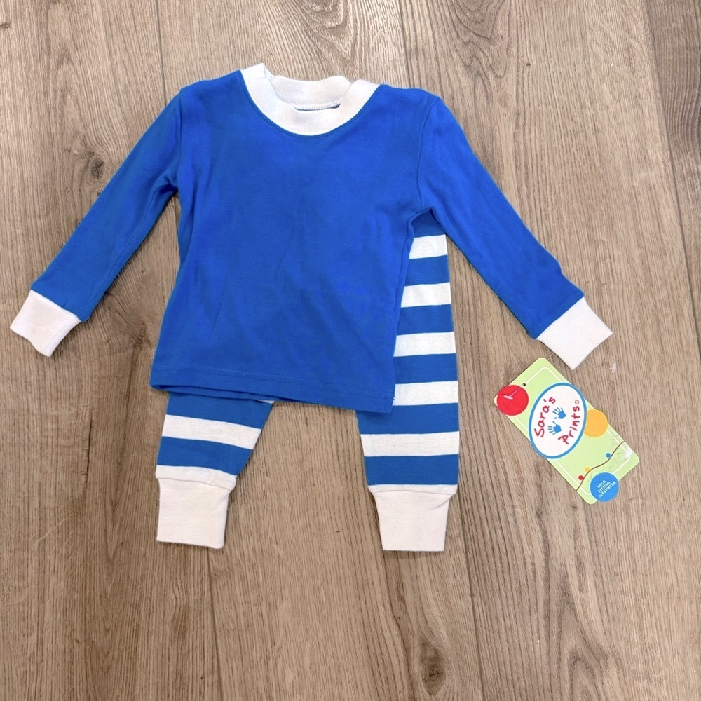 Blue and White Striped Kids Pajamas 6 month